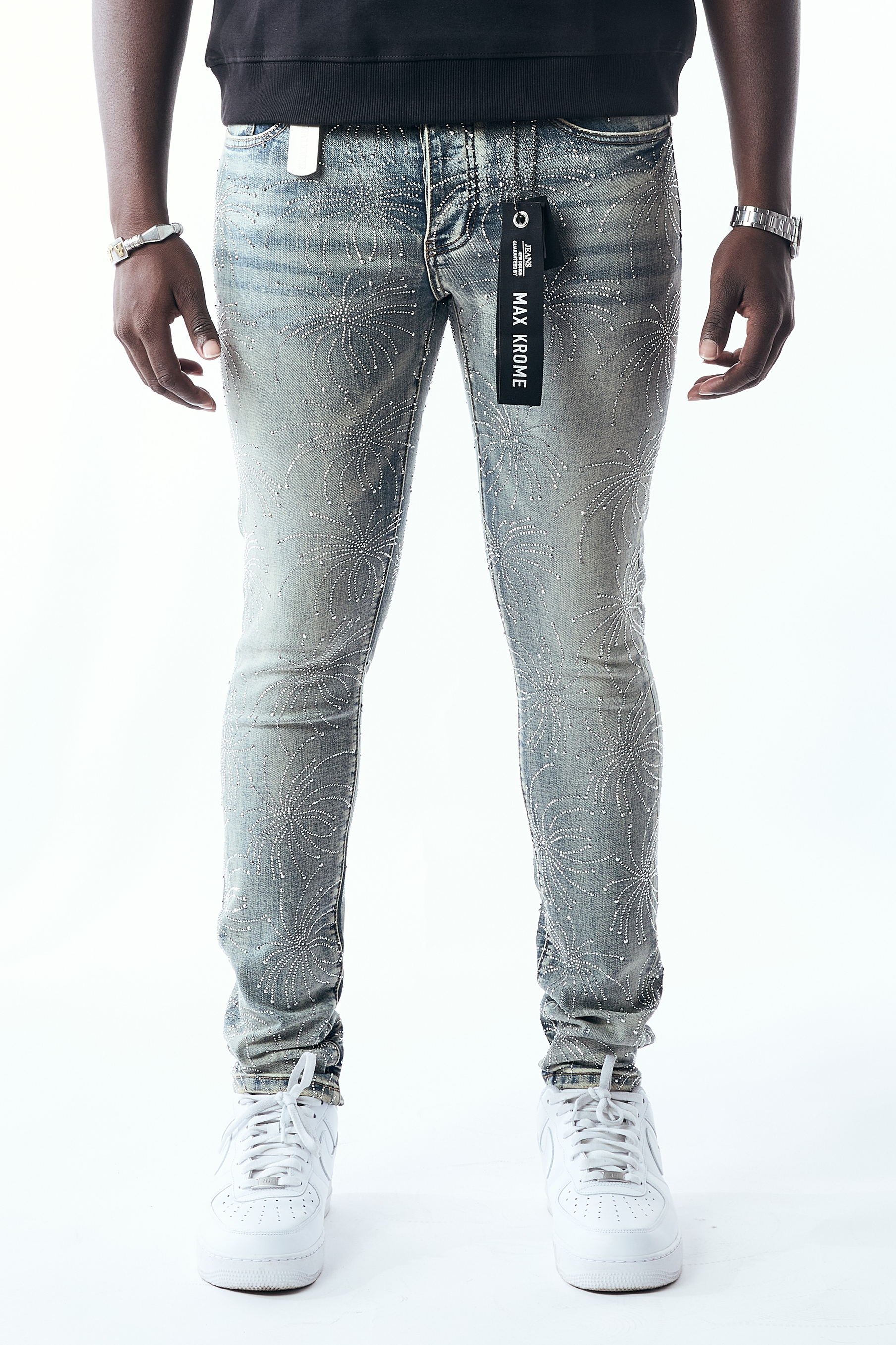 MAX KROME 3034 Luxury Streetwear Firework Rhinestone Jeans