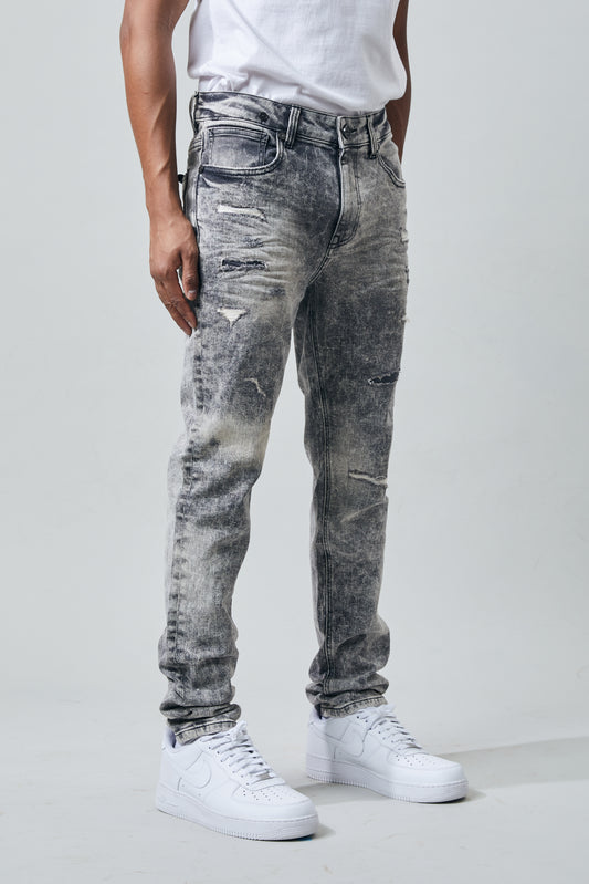 KROME Men's Skinny Fit Rip and Repair Bleach Jeans - Gray