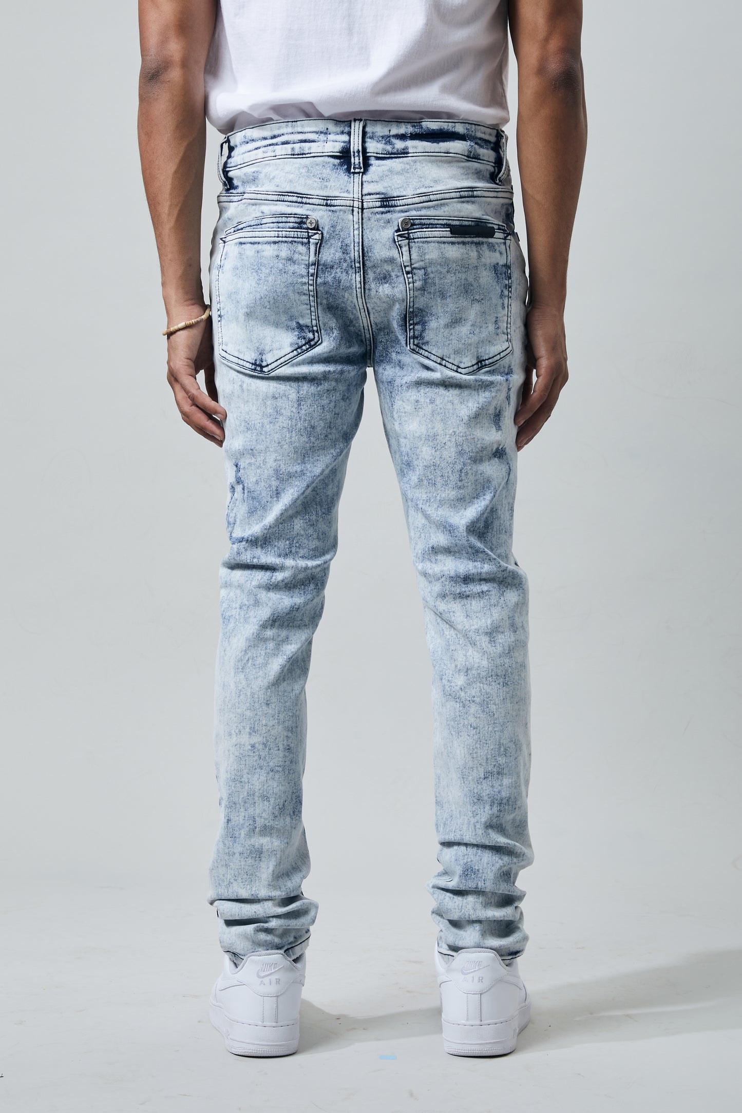 KROME Men's Skinny Bleach Jeans - Marble Blue
