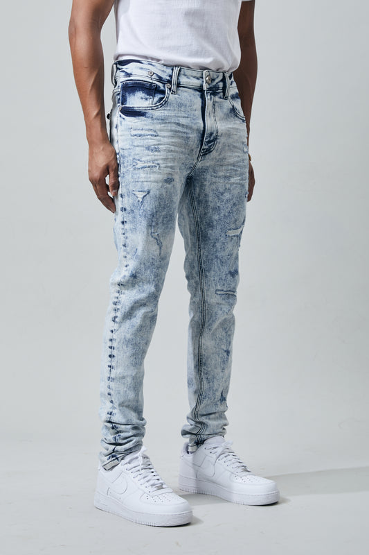 KROME Men's Skinny Bleach Jeans - Marble Blue