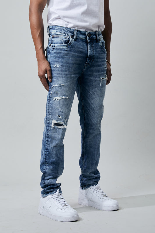 KROME Men's Skinny Fit Maverick Jeans - Tint Blue