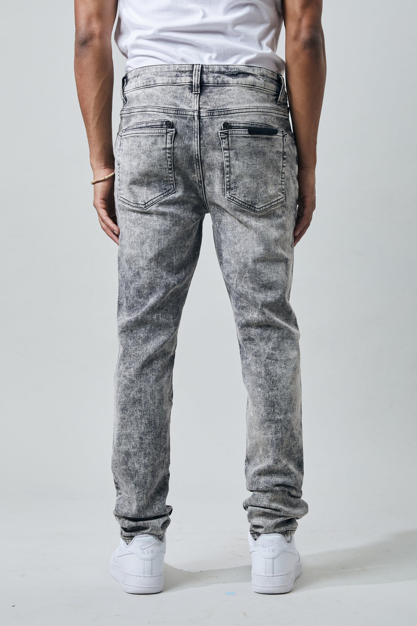KROME Men's Skinny Fit Rip and Repair Bleach Jeans - Gray