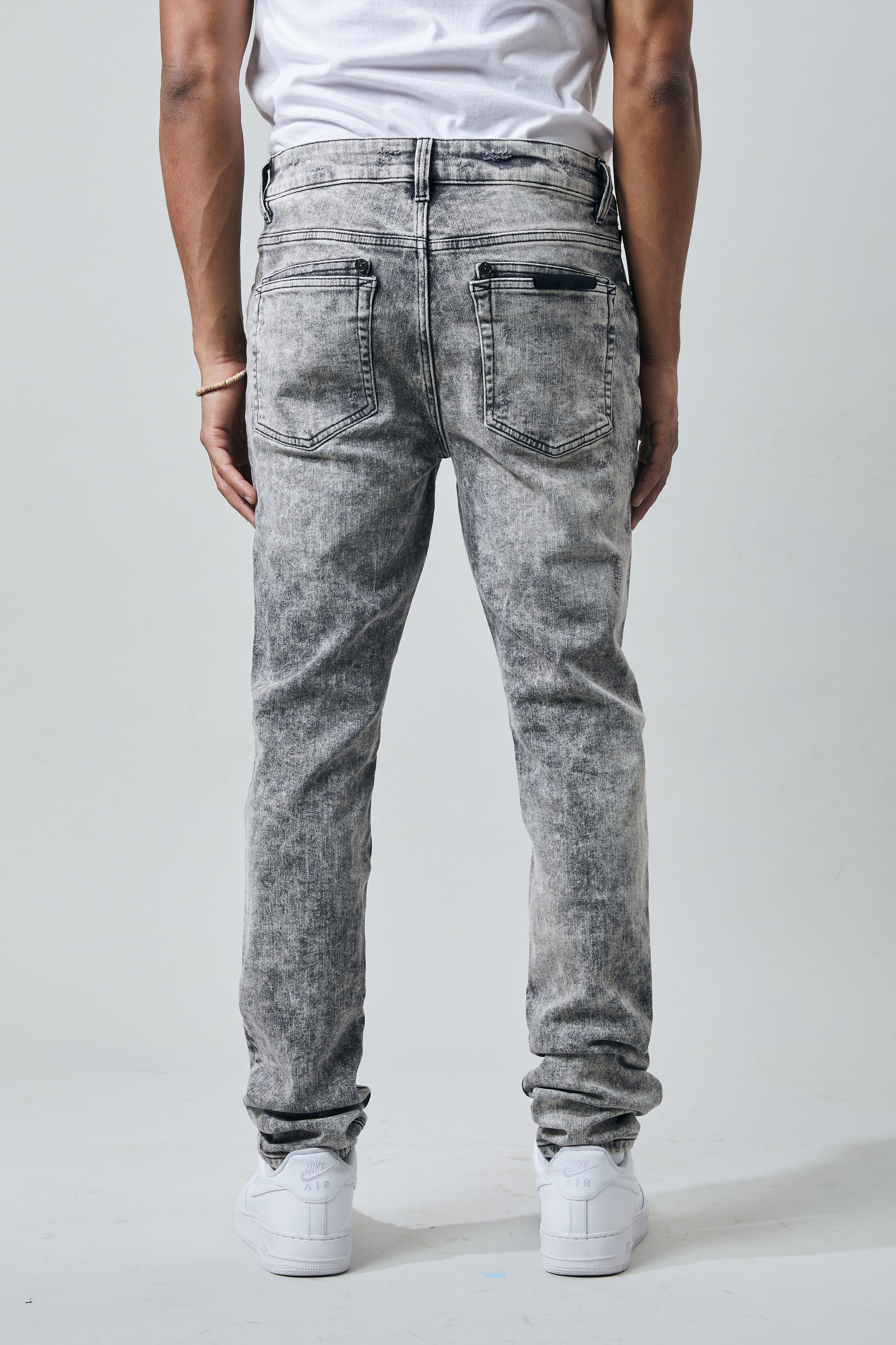 KROME Men's Skinny Fit Rip and Repair Bleach Jeans - Gray