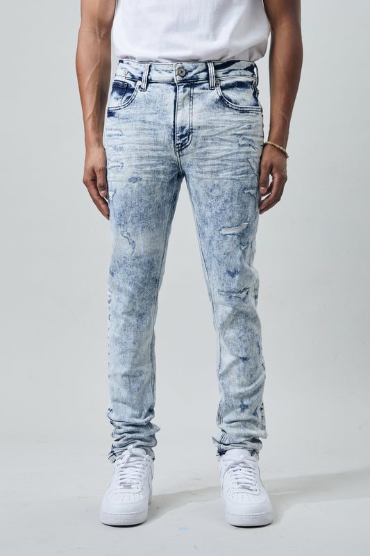KROME Men's Skinny Bleach Jeans - Marble Blue