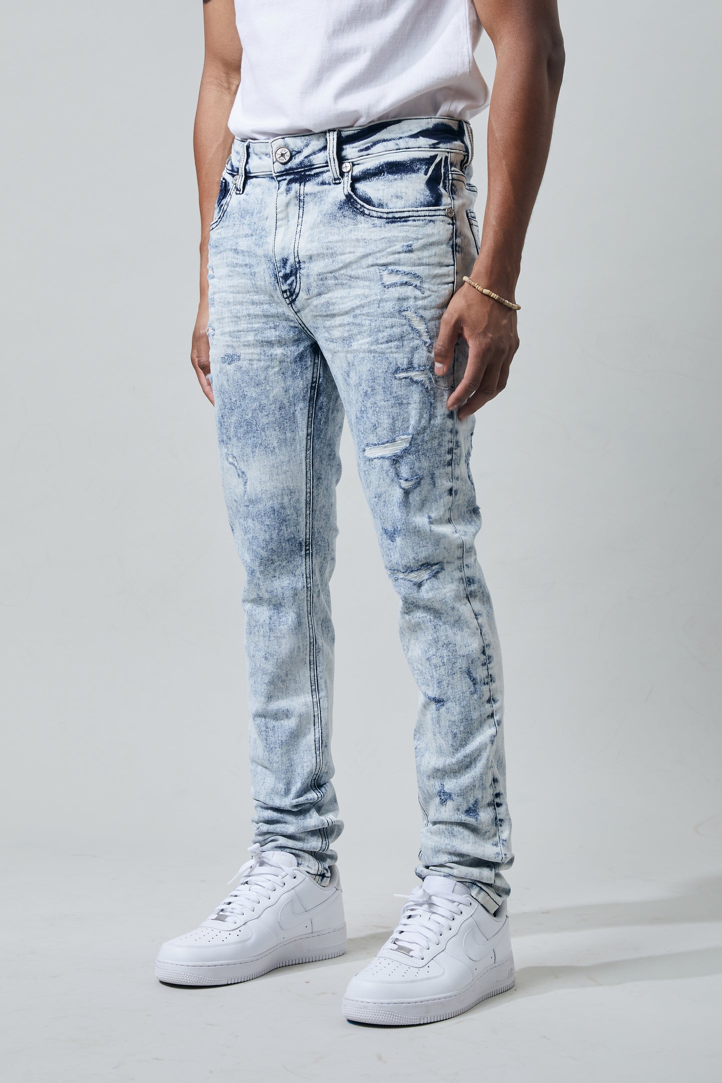 KROME Men's Skinny Bleach Jeans - Marble Blue